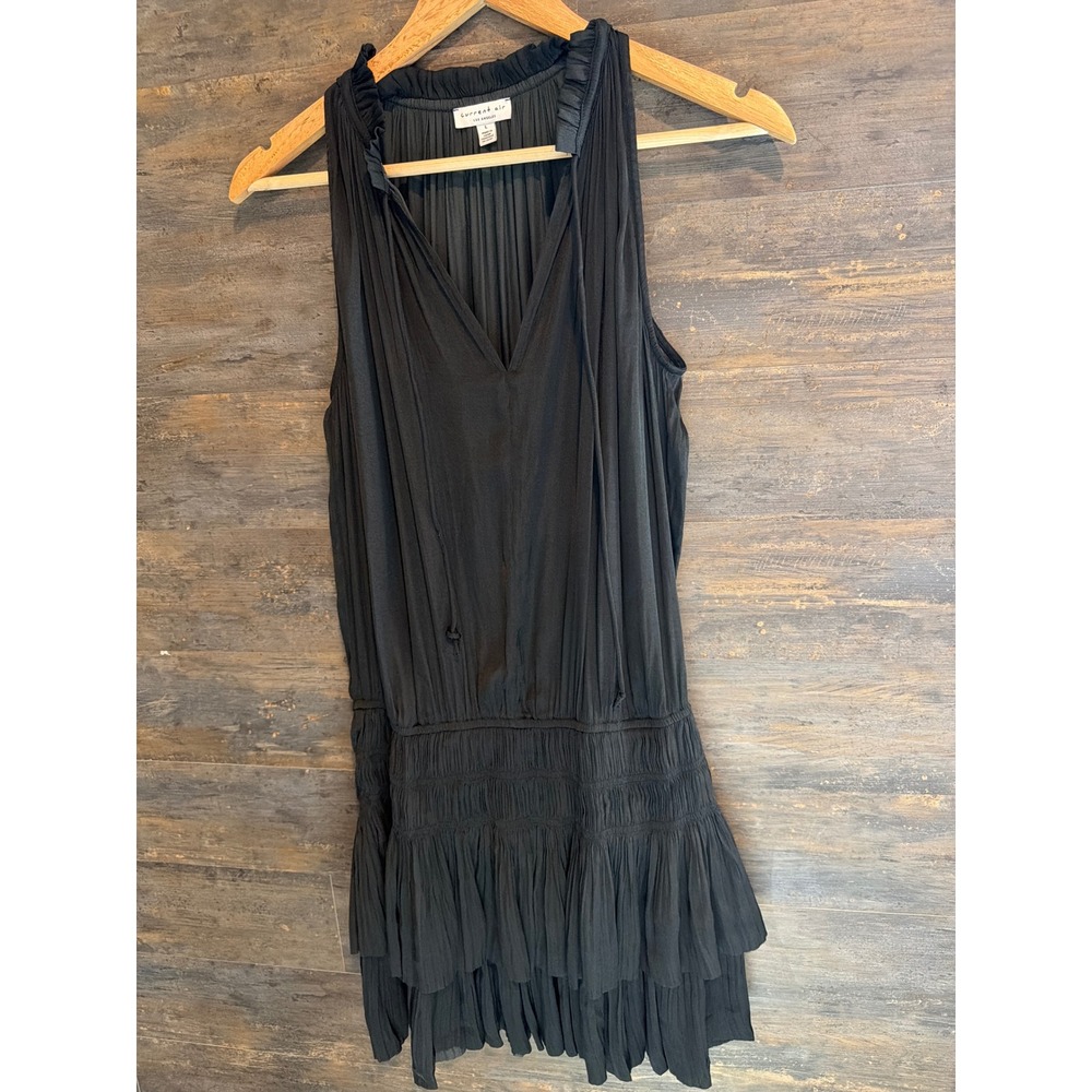 Current Air Los Angeles Black Pleated Smocked Tiered Mini Dress 1690964-1 Large
